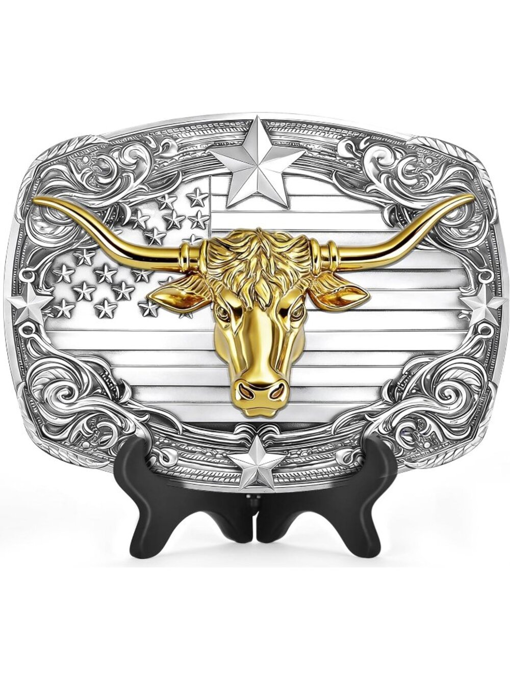 Men Gold Longhorn Bull Vintage Texas Bull Cowboy Buckle Western Style Belt